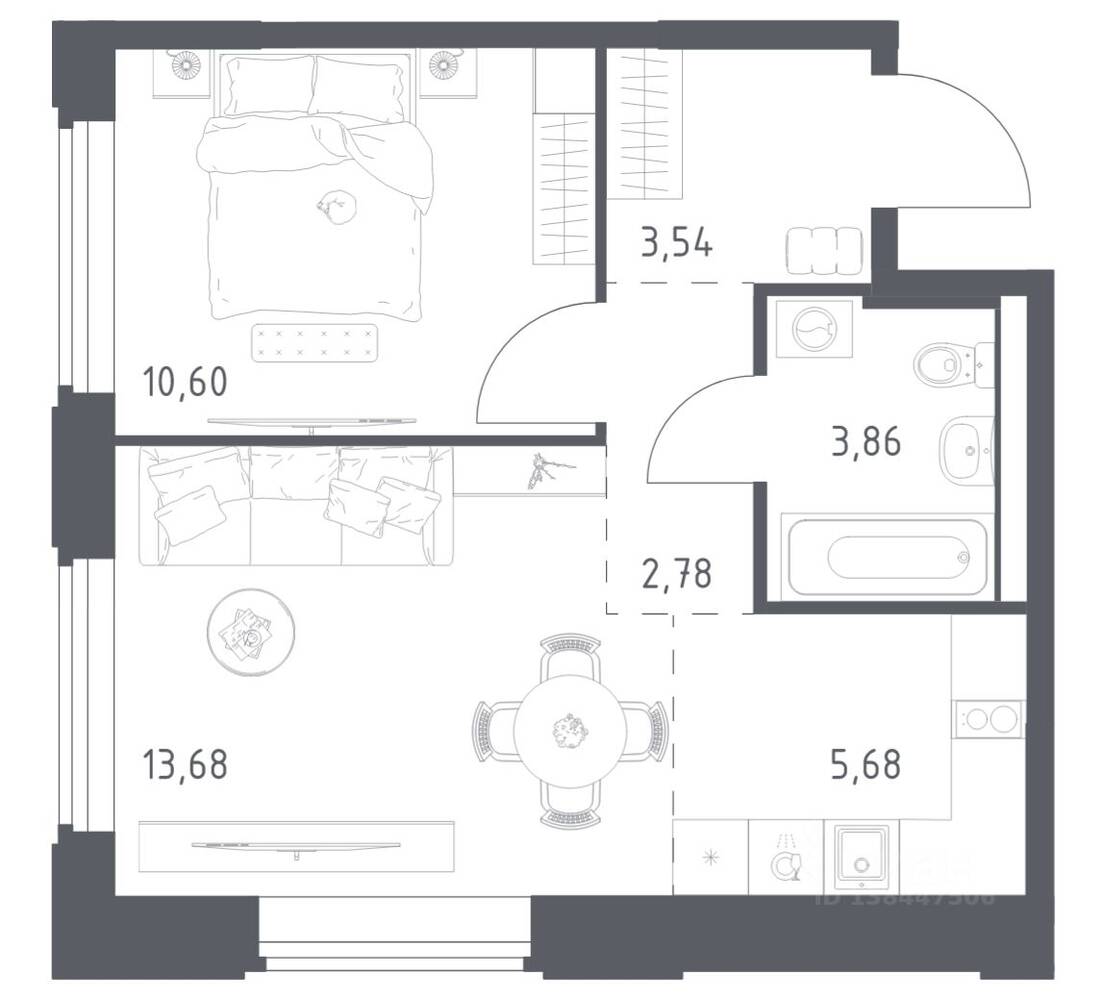 1-комн. квартира, 40,14 м², в ЖК Космический Квартал