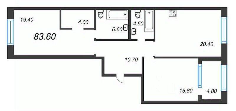 3-комн. квартира, 83,6 м², в ЖК ЛДМ