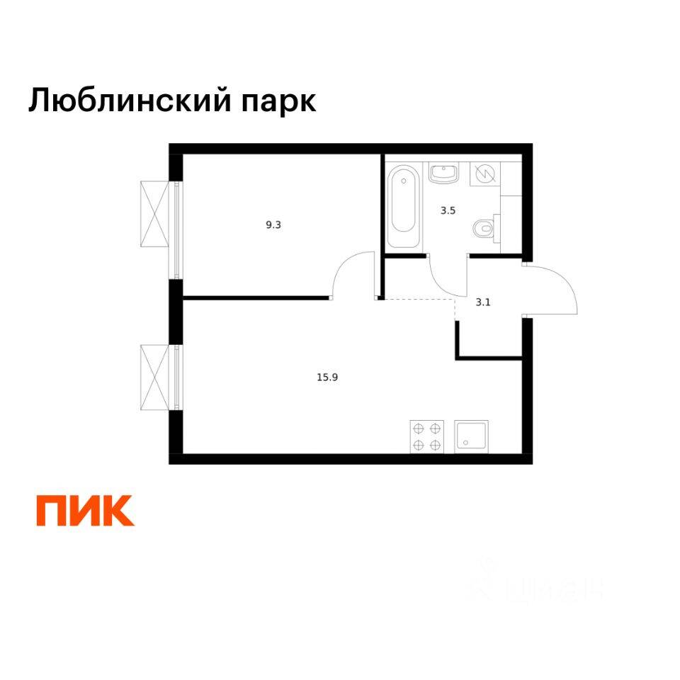 1-комн. квартира, 31,8 м², в ЖК «Люблинский парк»