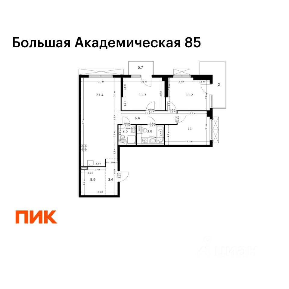 3-комн. квартира, 86,2 м², в МФК Большая Академическая 85