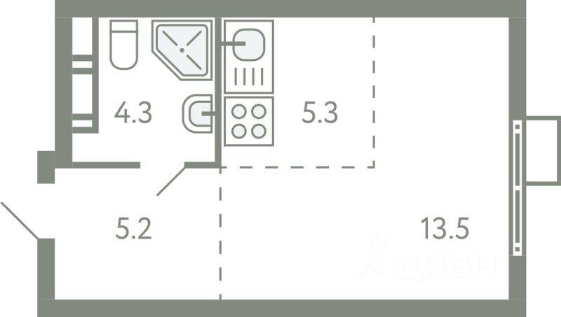 Квартира-студия, 27,8 м², в ЖК «Ново-Молоково»