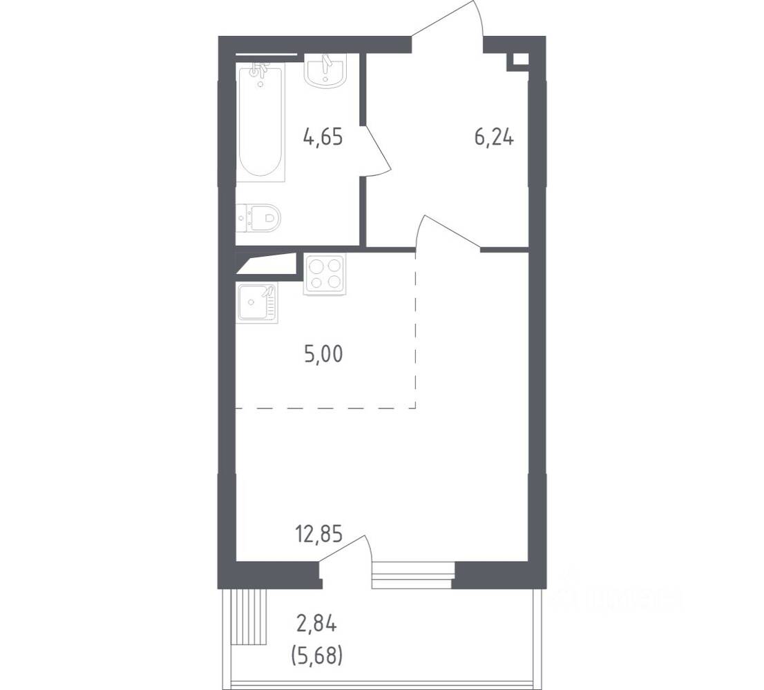 Планировка 1 комнатной квартиры, 31.3 м², в «Егорово Парк»