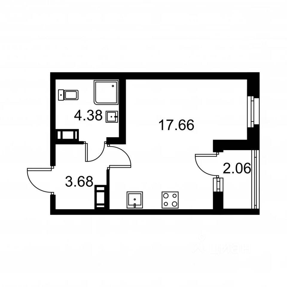 Планировка 1 комнатной квартиры, 26.75 м², в «Квартал Заречье»