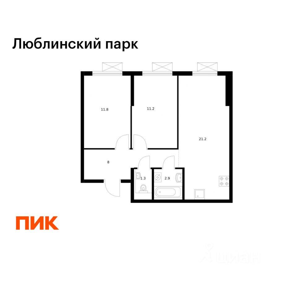 2-комн. квартира, 56,4 м², в ЖК «Люблинский парк»