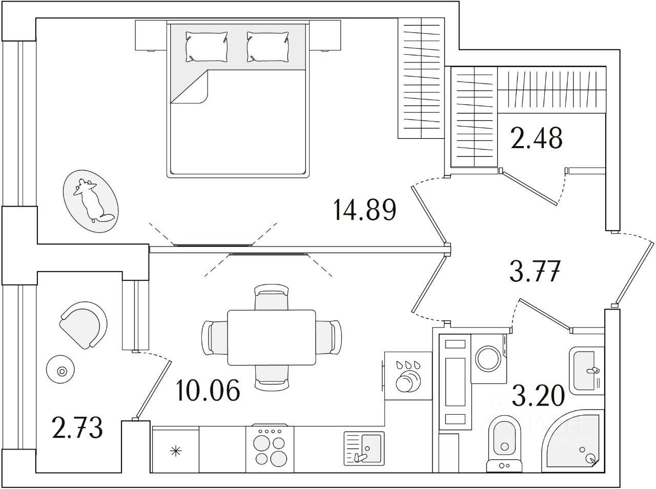 1-комн. квартира, 35,77 м², в ЖК «Аурум»