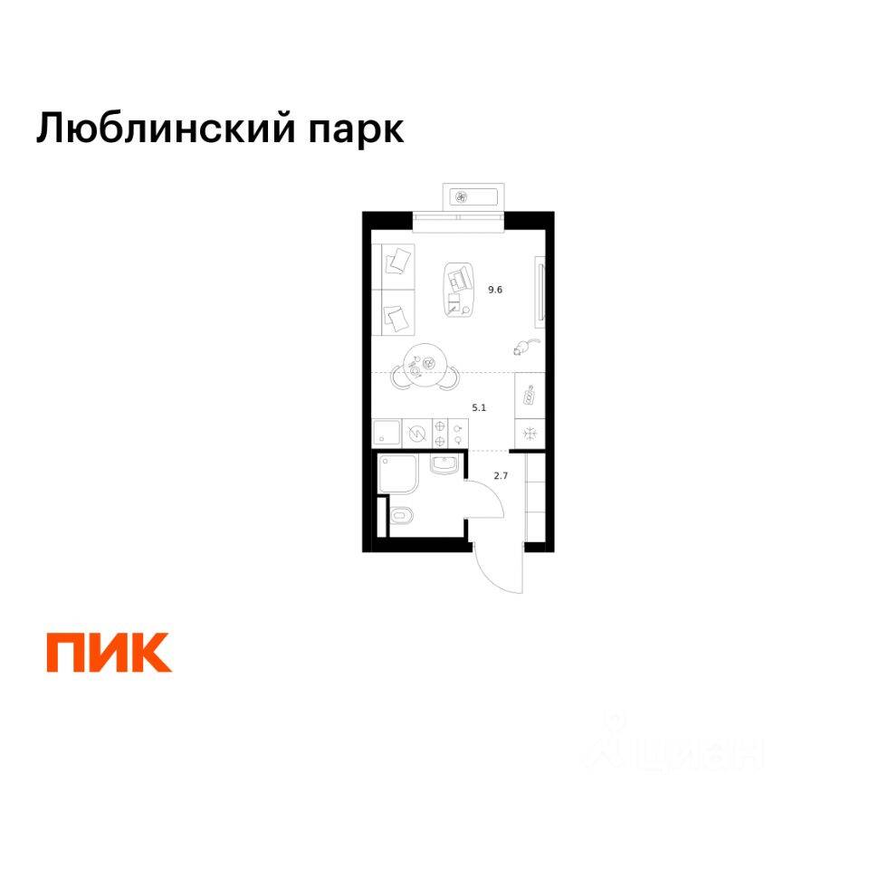 Квартира-студия, 20 м², в ЖК «Люблинский парк»