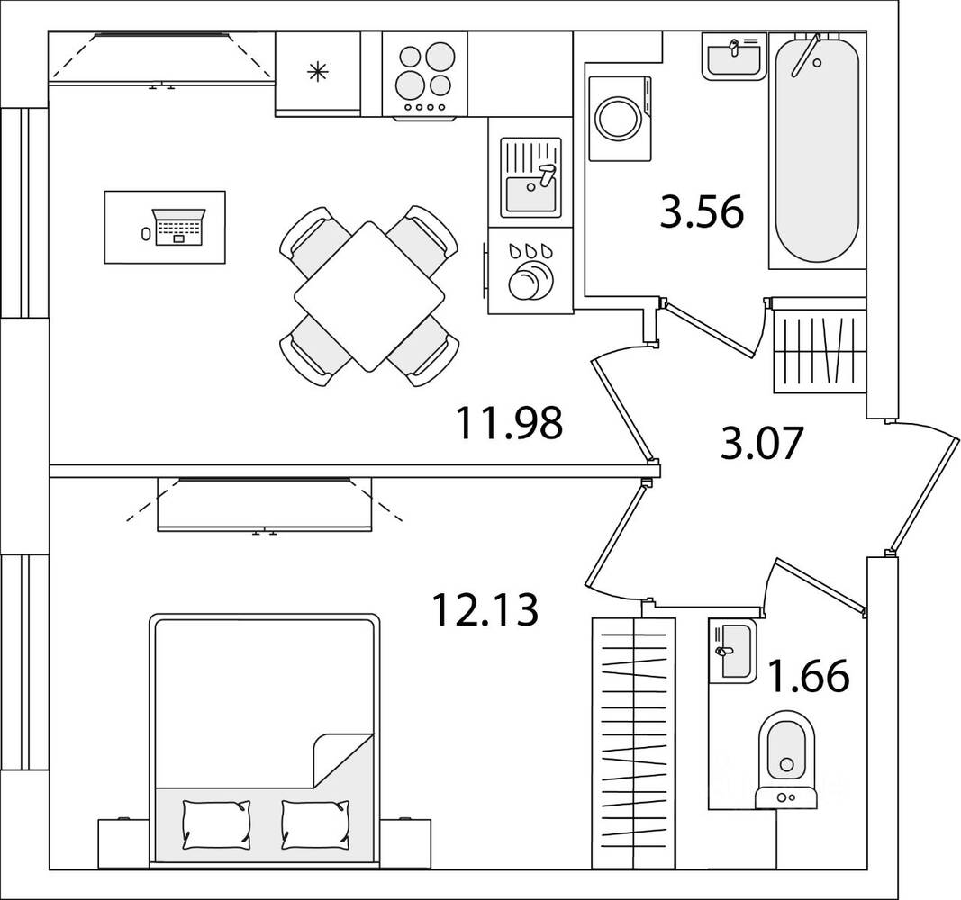 1-комн. квартира, 32,4 м², в ЖК Кинопарк
