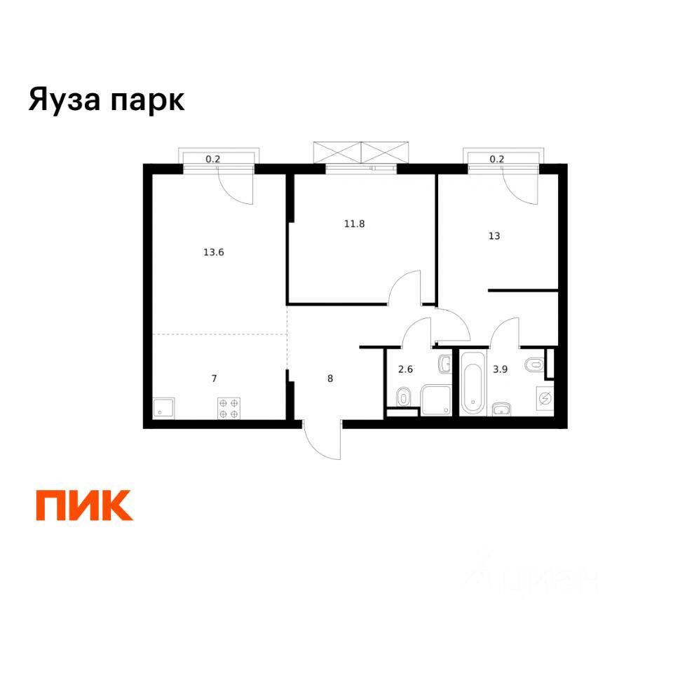 2-комн. квартира, 60,3 м², в ЖК Яуза парк (ПИК)