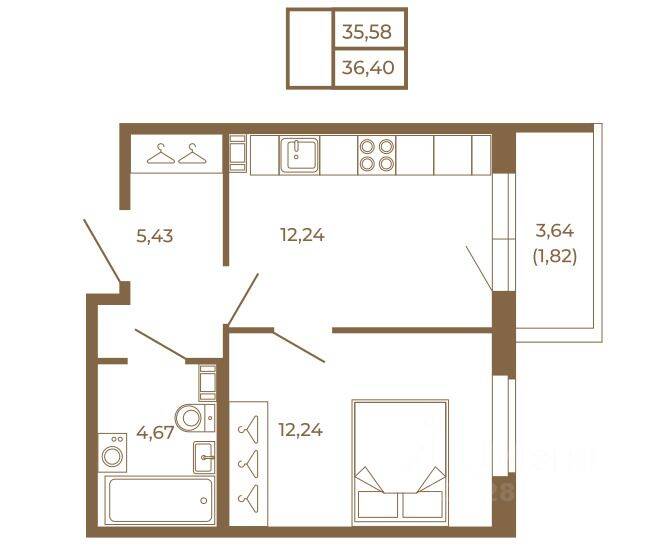1-комн. квартира, 36,4 м², в Малоэтажный ЖК Новая история