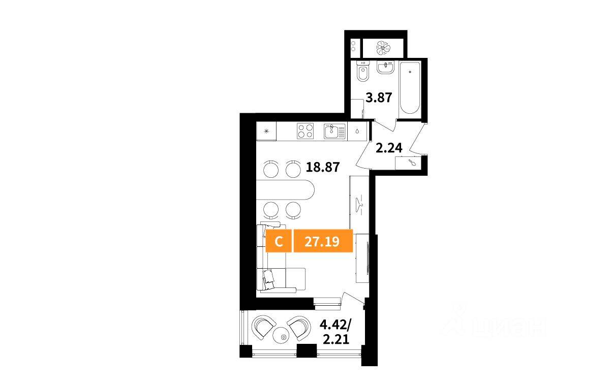Квартира-студия, 27,19 м², в ЖК Планерный квартал