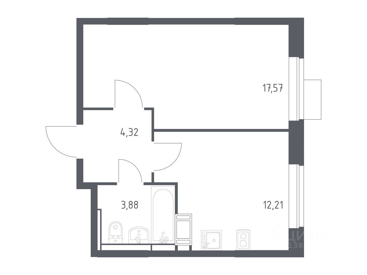 1-комн. квартира, 37,98 м², в ЖК Пятницкие Луга