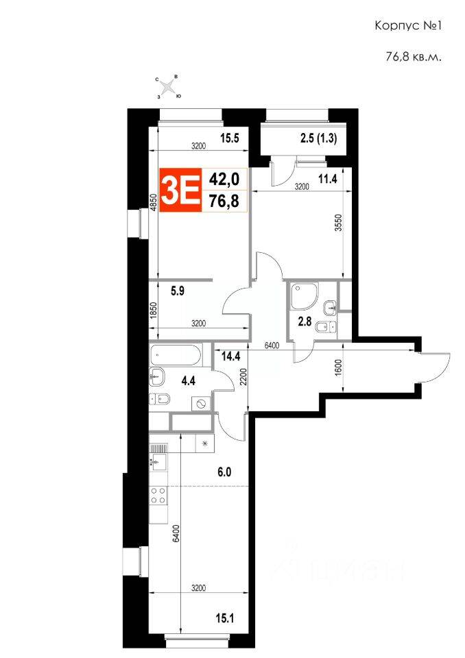 3-комн. квартира, 76,8 м², в ЖК Мытищи-Сити