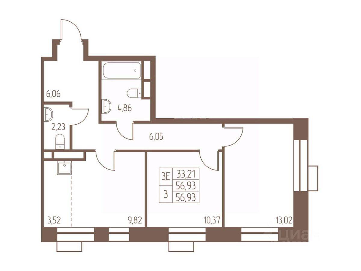 3-комн. квартира, 56,9 м², в ЖК Западная Ивантеевка