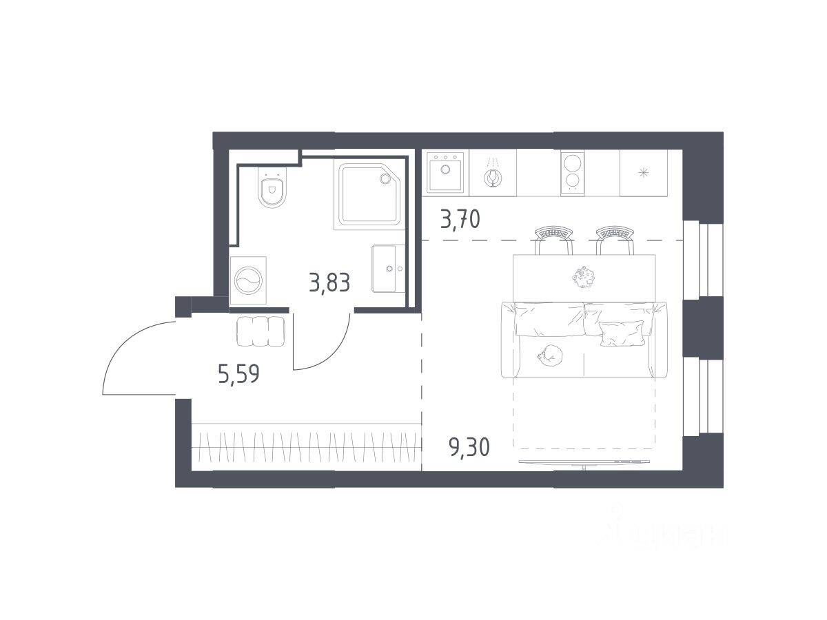 Квартира-студия, 22,14 м², в ЖК Квартал Строгино