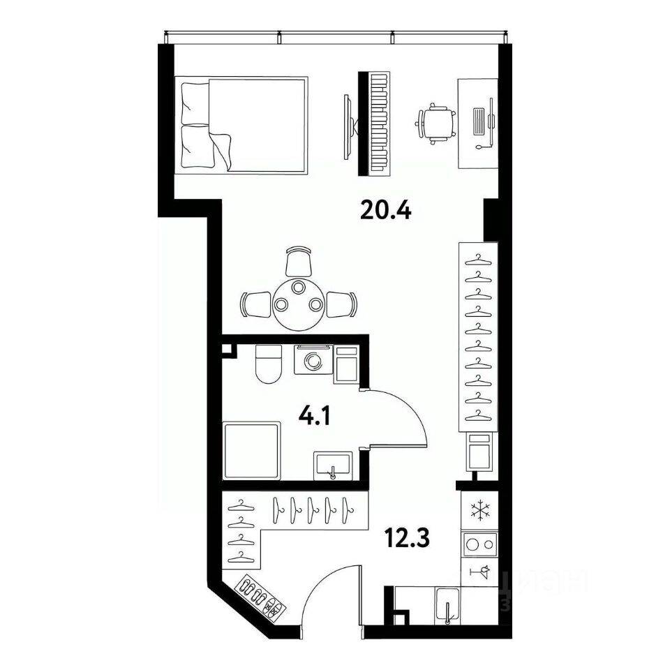 Планировка 1 комнатной квартиры, 36.8 м², в «МОСКО»