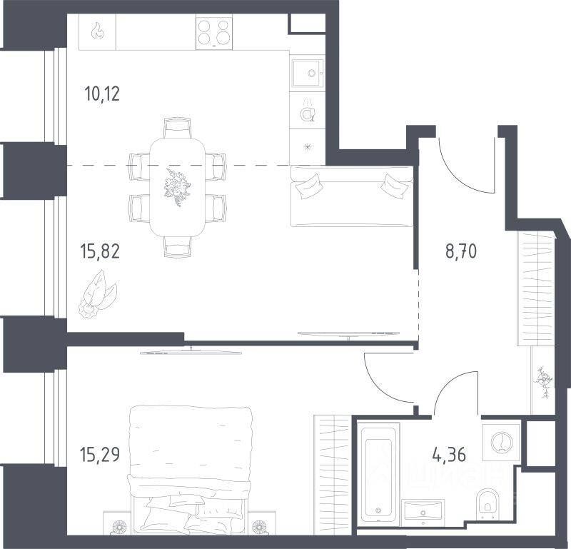 1-комн. квартира, 54,29 м², в Апарт-комплекс Sky Sputnik