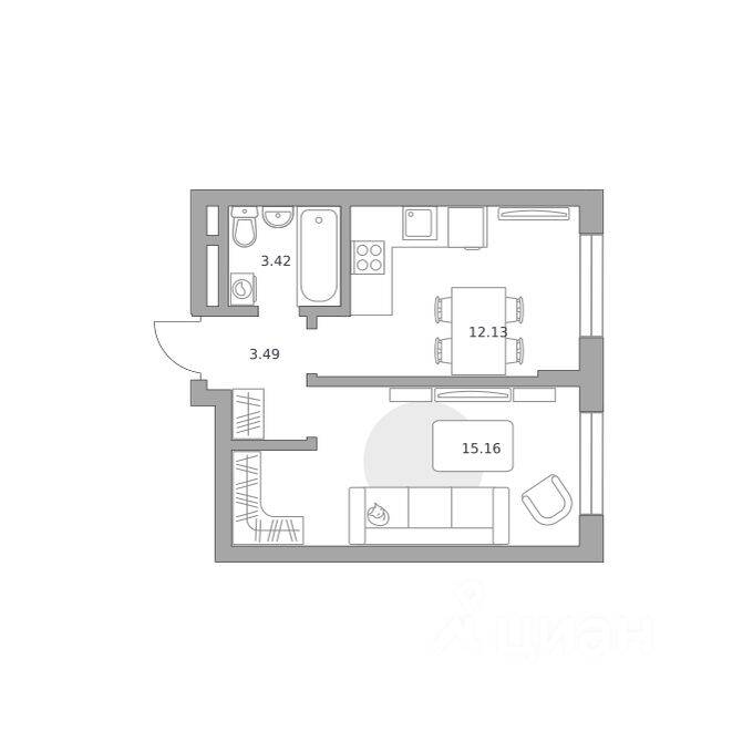 1-комн. квартира, 34,2 м², в Малоэтажный ЖК Живописный