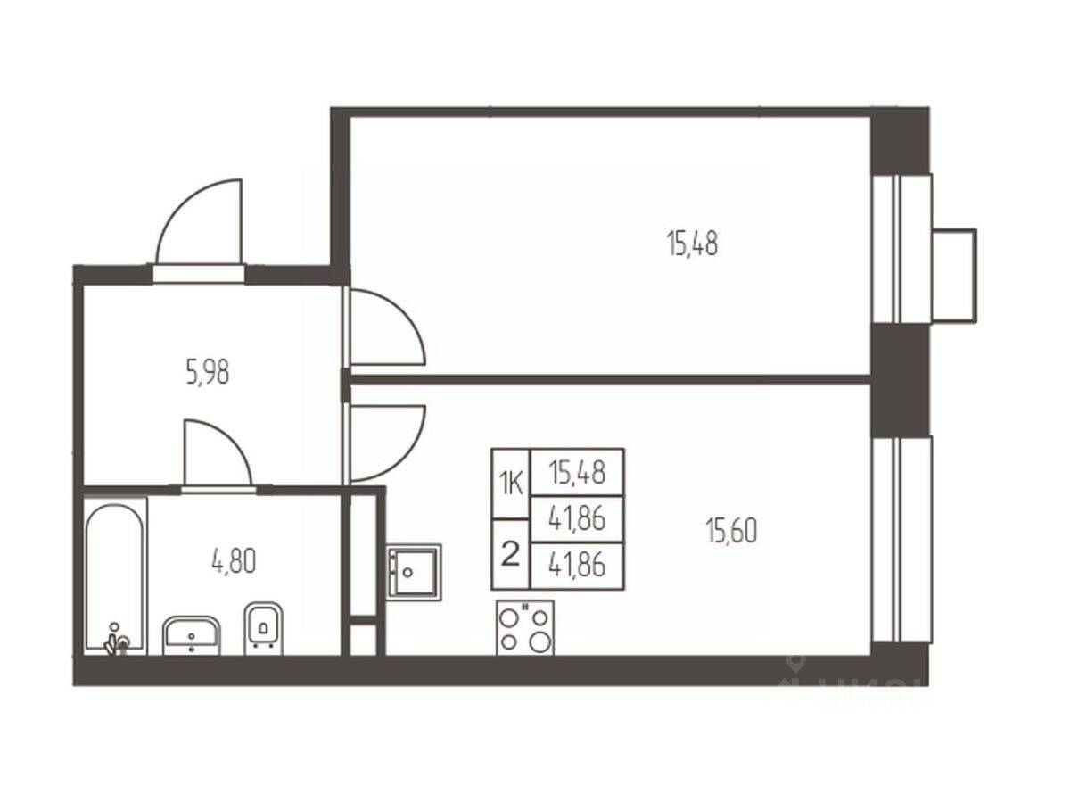 1-комн. квартира, 41,9 м², в ЖК Новая Ивантеевка
