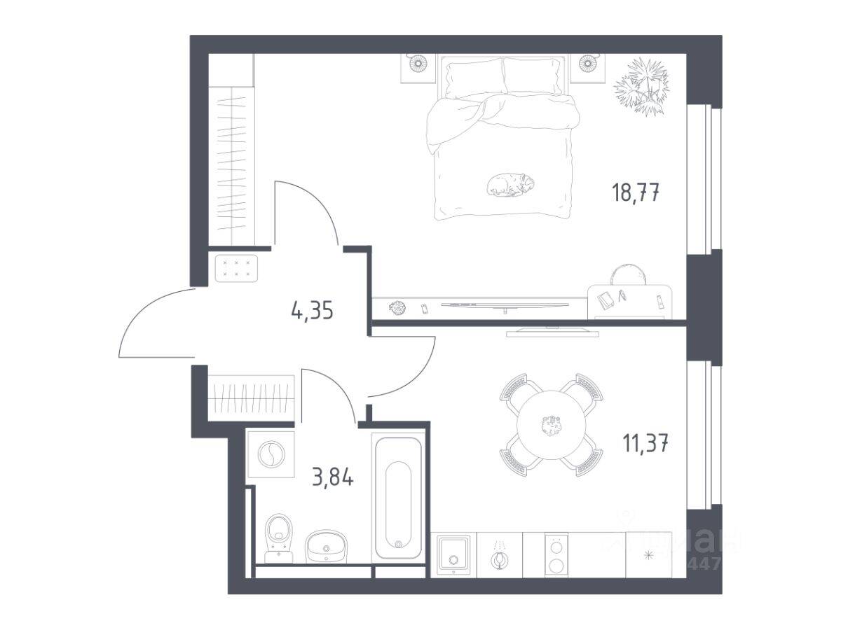 1-комн. квартира, 37,8 м², в ЖК Новое Видное