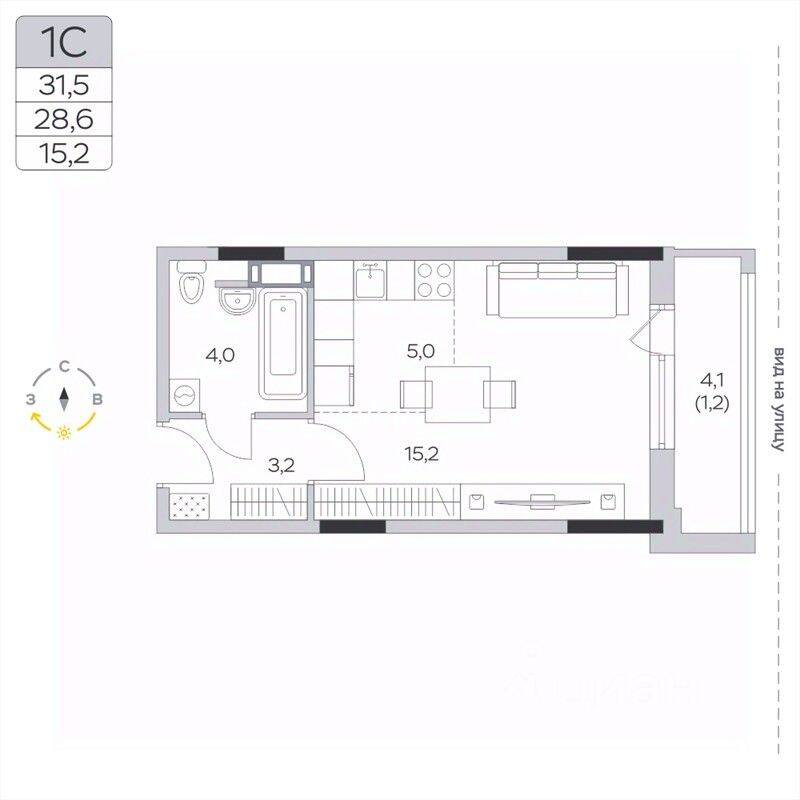 Квартира-студия, 28,6 м², в ЖК «Пироговская Ривьера»