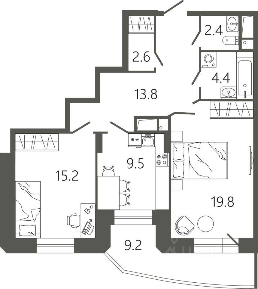 2-комн. квартира, 70,5 м², в ЖК «Советская 18»