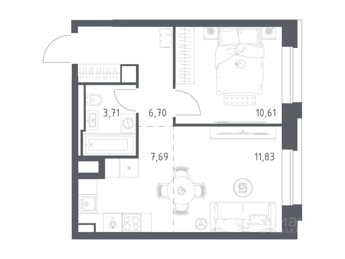 1-комн. квартира, 40,54 м², в Апарт-комплекс Верейская 41