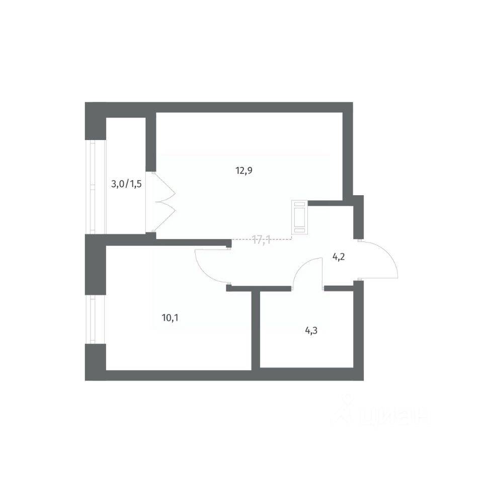 Планировка 1 комнатной квартиры, 33.01 м², в «NEWПИТЕР»