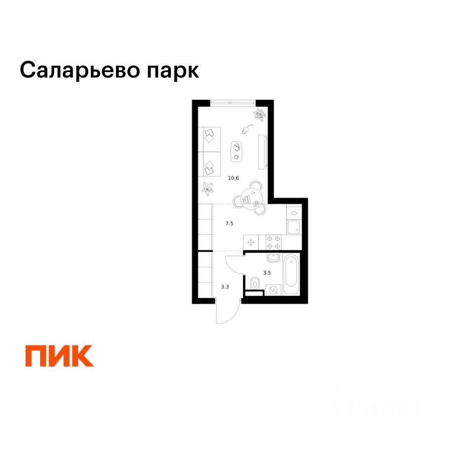 Квартира-студия, 24,9 м², в ЖК «Саларьево парк»
