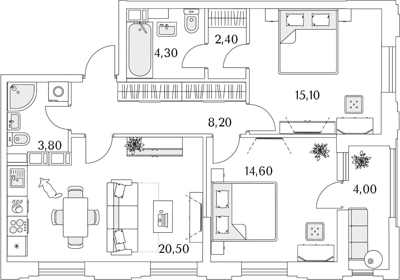 2-комн. квартира, 71,4 м², в ЖК Тайм Сквер
