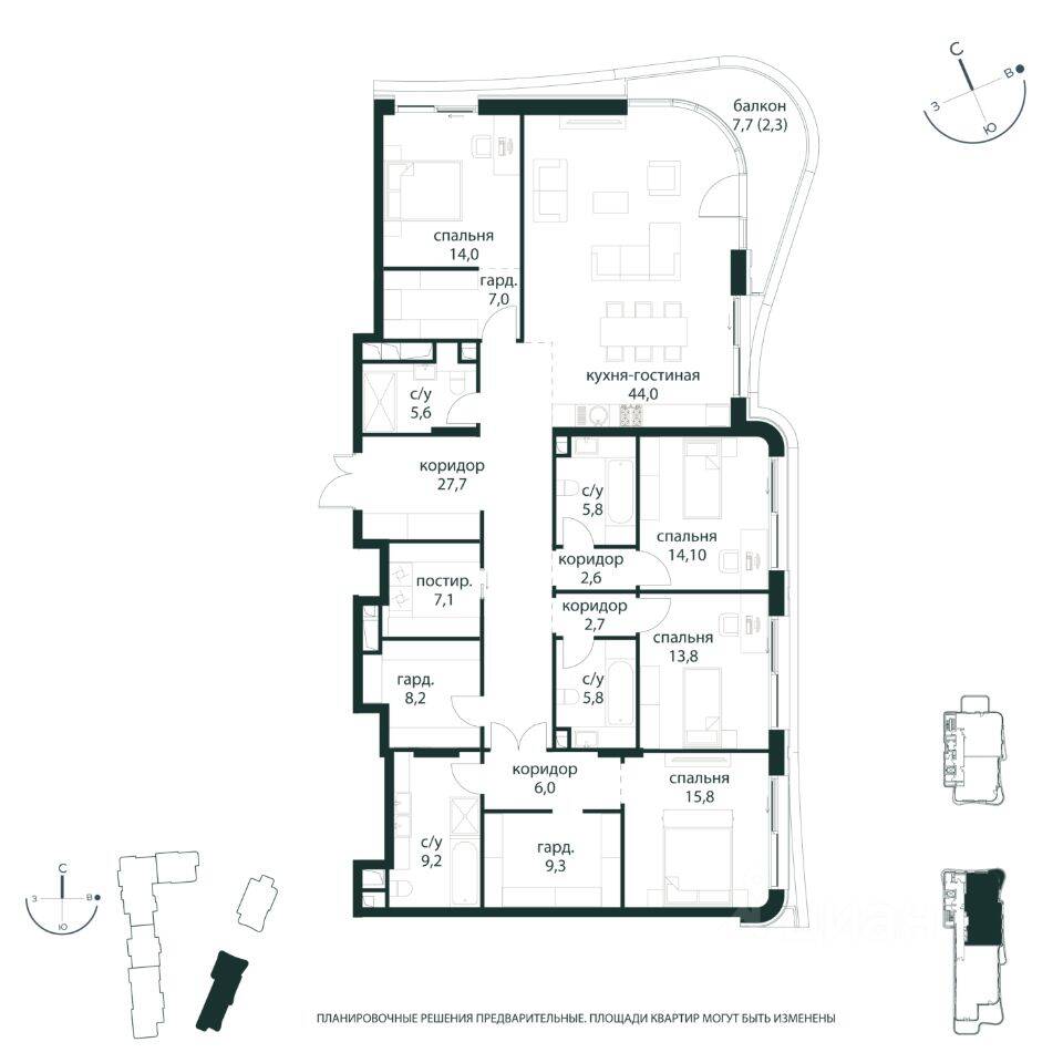 4-комн. квартира, 201 м², в ЖК Река