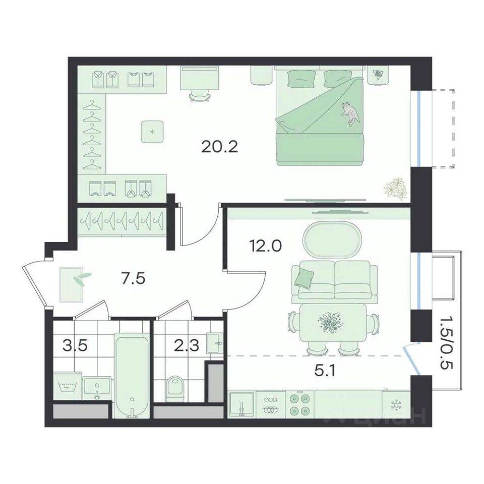 2-комн. квартира, 51,8 м², в ЖК G3 Театральный