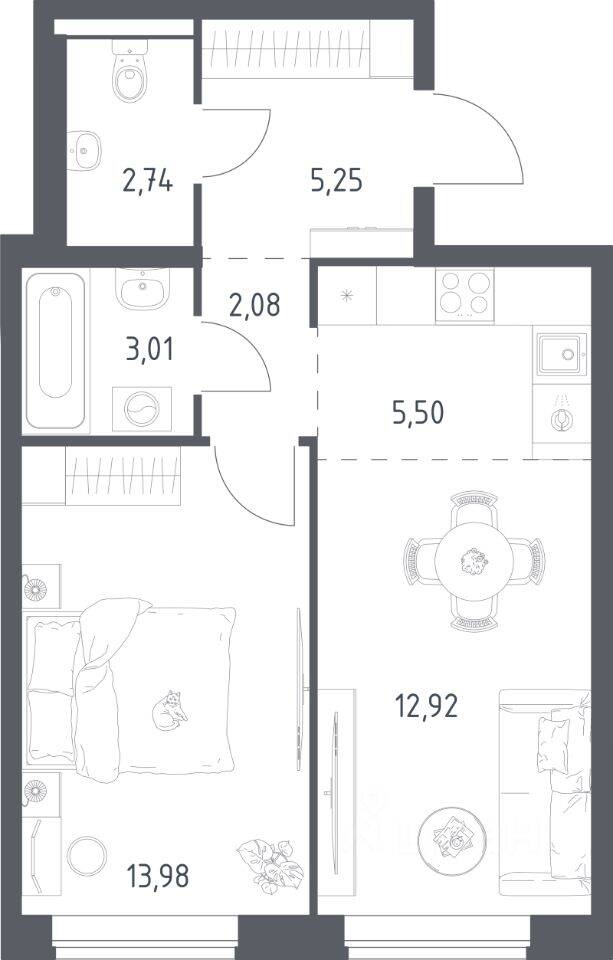 1-комн. квартира, 45,48 м², в ЖК Новое Видное