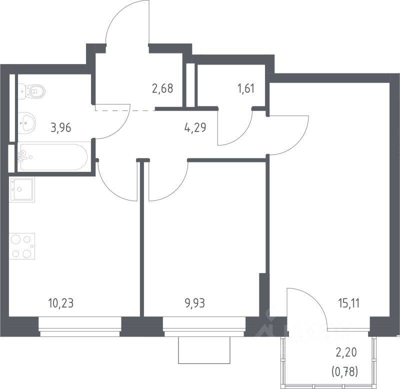 2-комн. квартира, 48,59 м², в ЖК Богдановский Лес