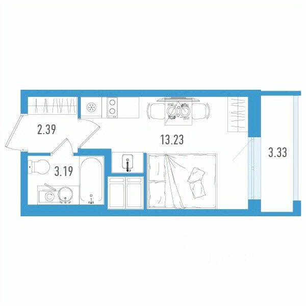 Планировка 1 комнатной квартиры, 19.81 м², в «Старлайт»