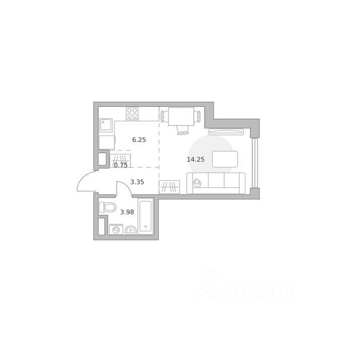 Квартира-студия, 28,58 м², в ЖК «Мнёвники от Гранель»