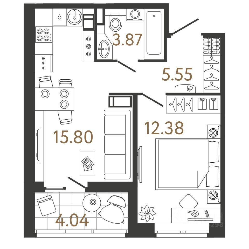 1-комн. квартира, 37,6 м², в ЖК Ультра Сити 3.0