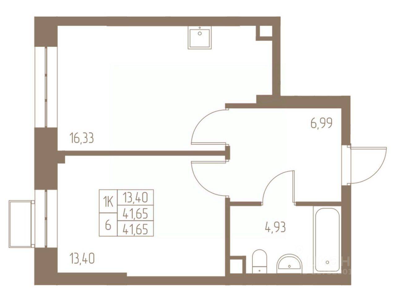 1-комн. квартира, 41,65 м², в ЖК Фабрикант