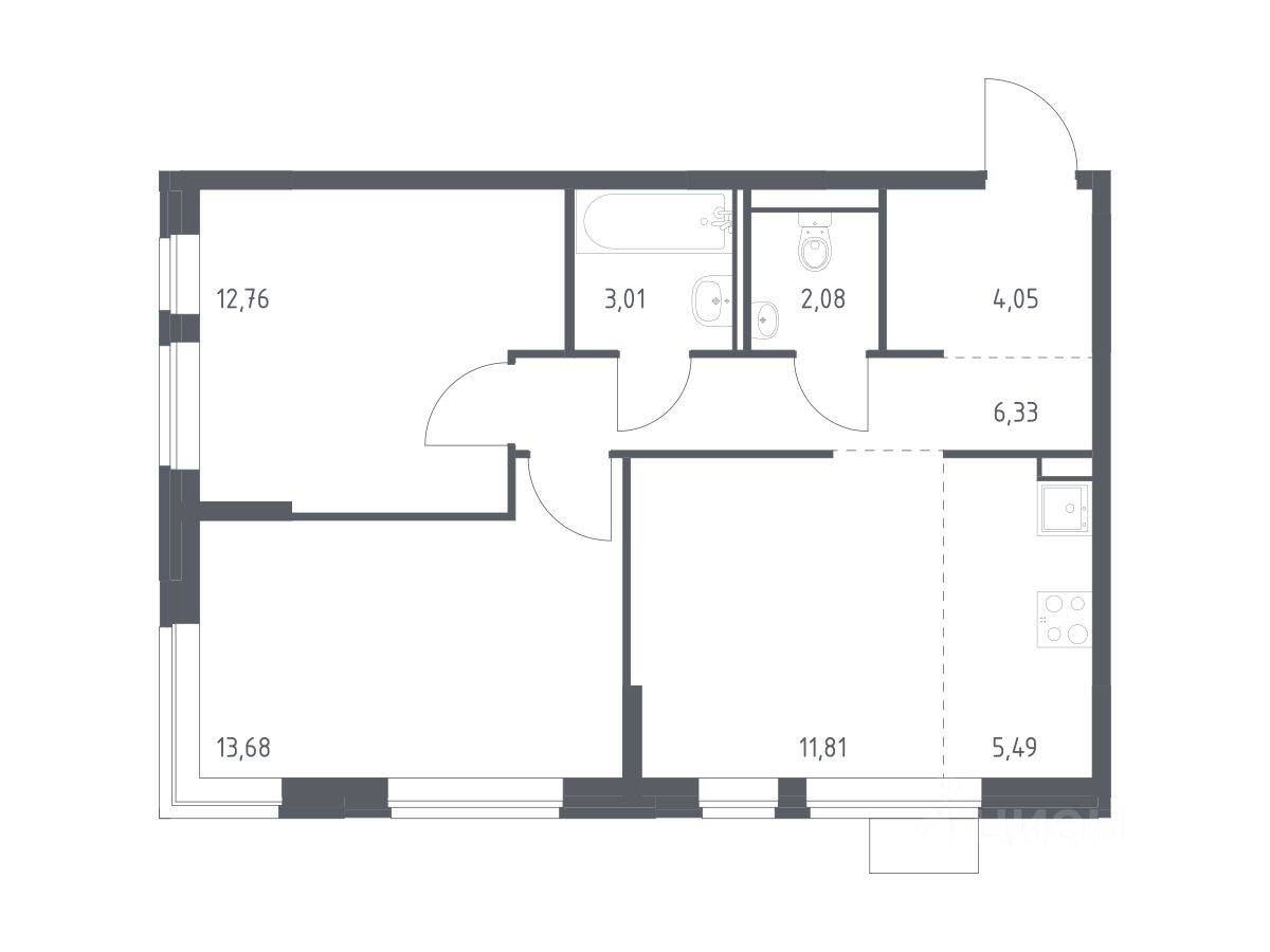 2-комн. квартира, 59,21 м², в ЖК Молжаниново