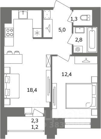 1-комн. квартира, 39,9 м², в ЖК Антверпен