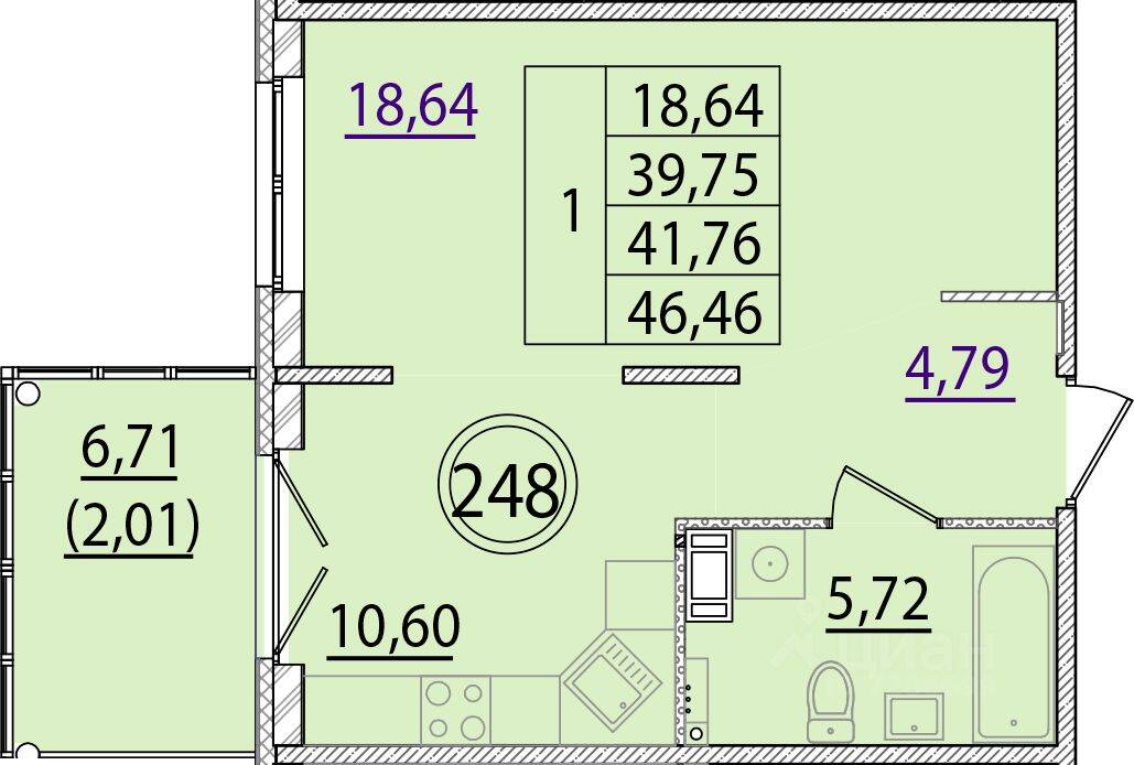 1-комн. квартира, 39,75 м², в Малоэтажный ЖК Образцовый квартал 15