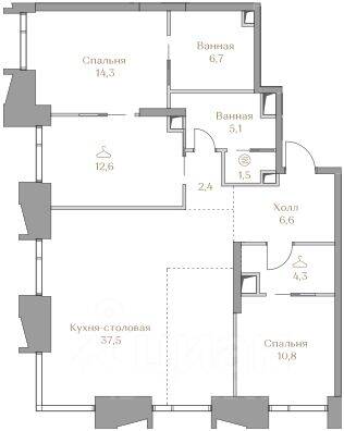 2-комн. квартира, 101,8 м², в ЖК Коллекция Лужники
