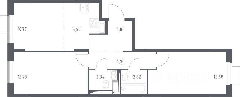2-комн. квартира, 59,89 м², в ЖК Пятницкие Луга