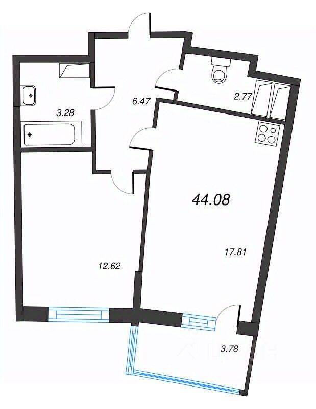 2-комн. квартира, 44,08 м², в ЖК Левитан