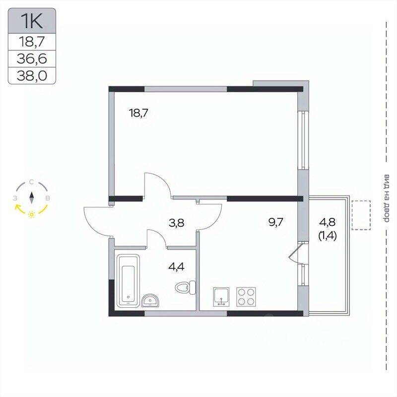 1-комн. квартира, 38 м², в ЖК «Пироговская Ривьера»