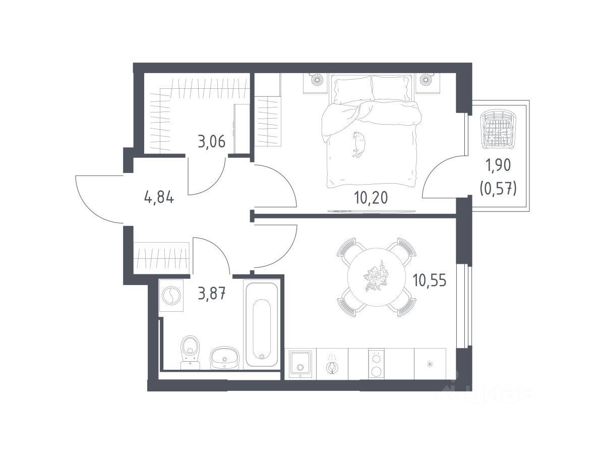 1-комн. квартира, 33,09 м², в ЖК Горки Парк