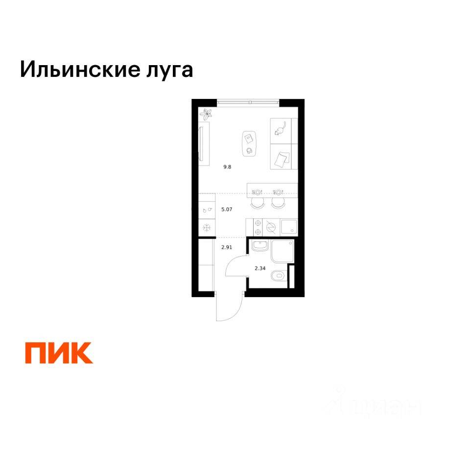 Планировка 1 комнатной квартиры, 20.12 м², в «Ильинские луга»