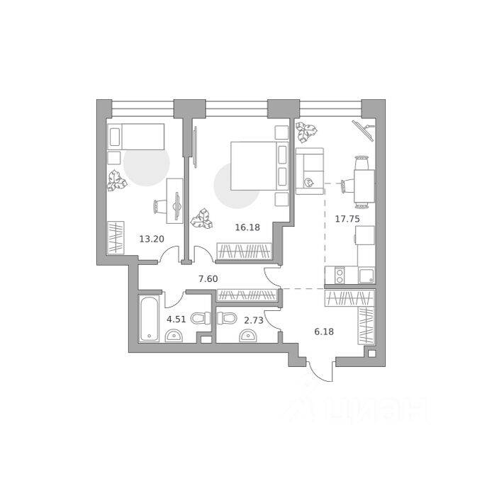 2-комн. квартира, 68,15 м², в МФК «Павелецкая от Гранель»