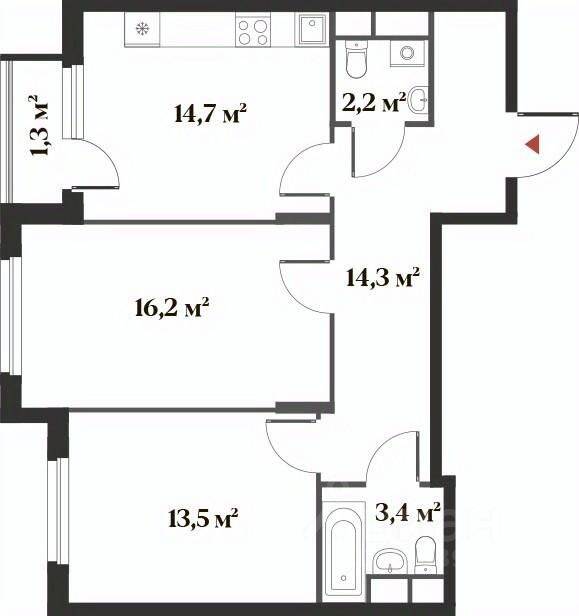 2-комн. квартира, 63,8 м², в ЖК Миниполис «Восемь кленов»