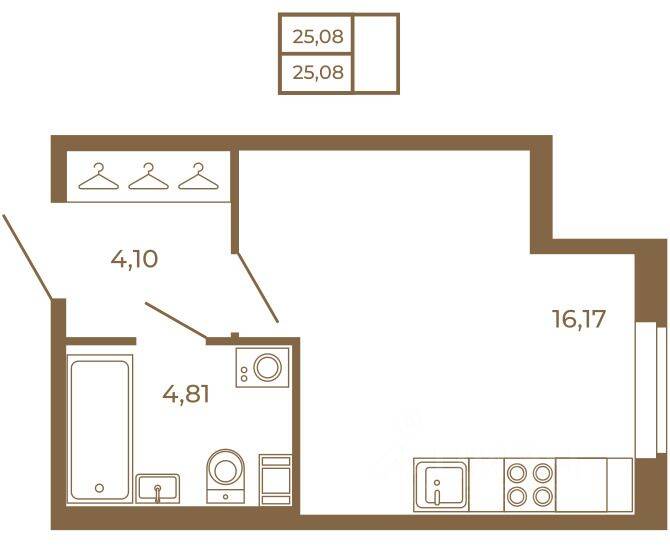 Планировка 1 комнатной квартиры, 25.08 м², в «Новая история»