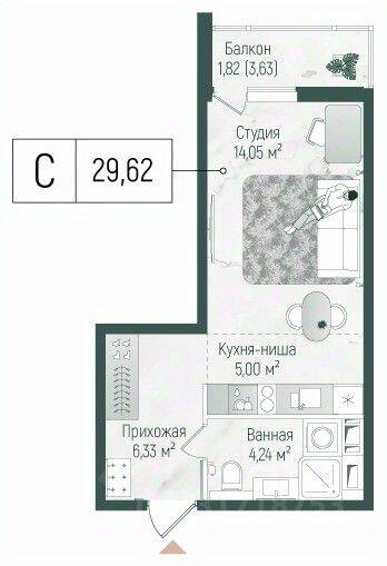 Квартира-студия, 31,44 м², в ЖК Riga Hills